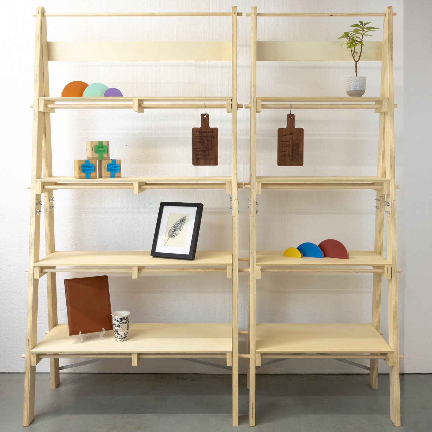 Portable Retail Ladder Shelving Display A-Frame Stand with Vertical Back