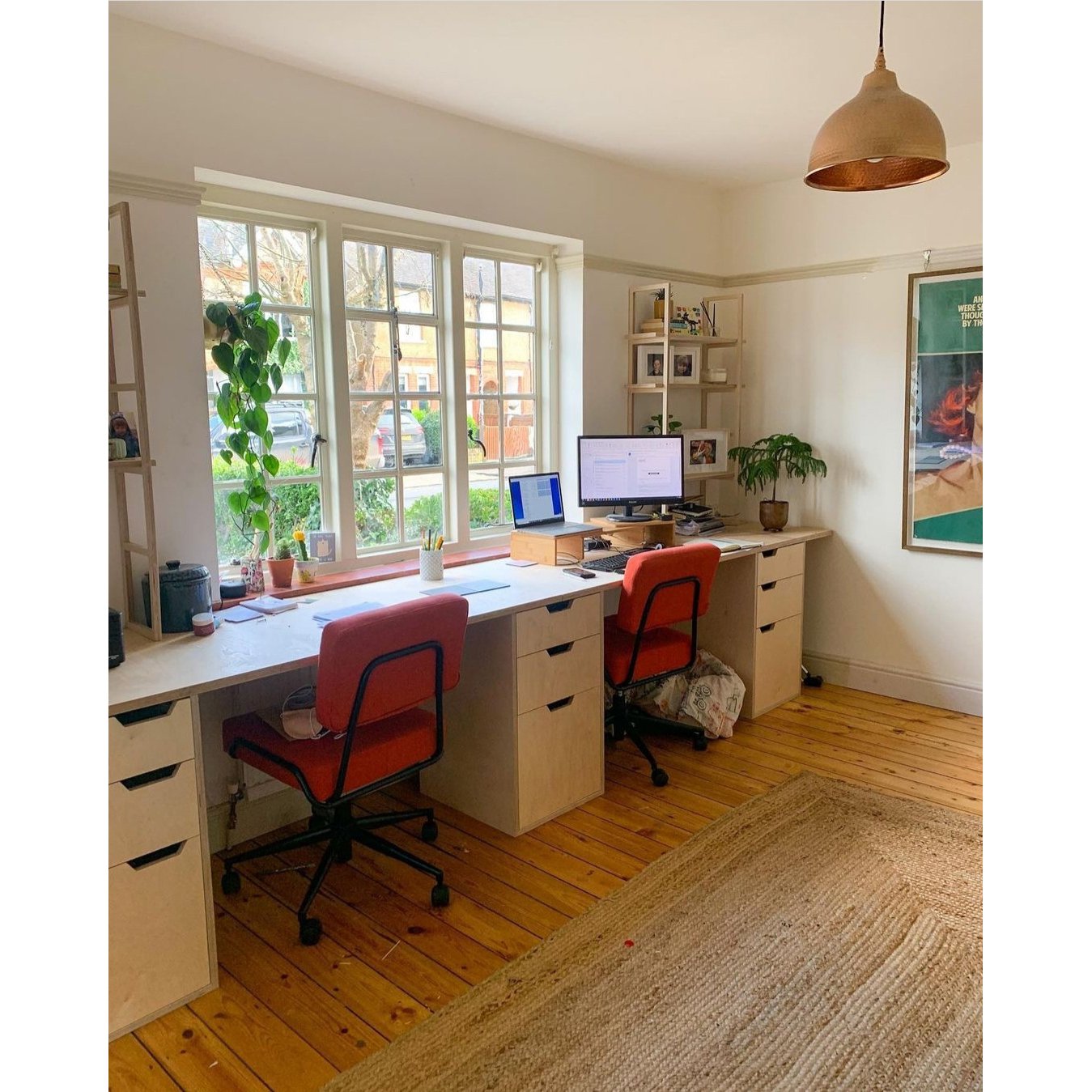 Bespoke Office Desk with Ladder Shelves and Storage Units