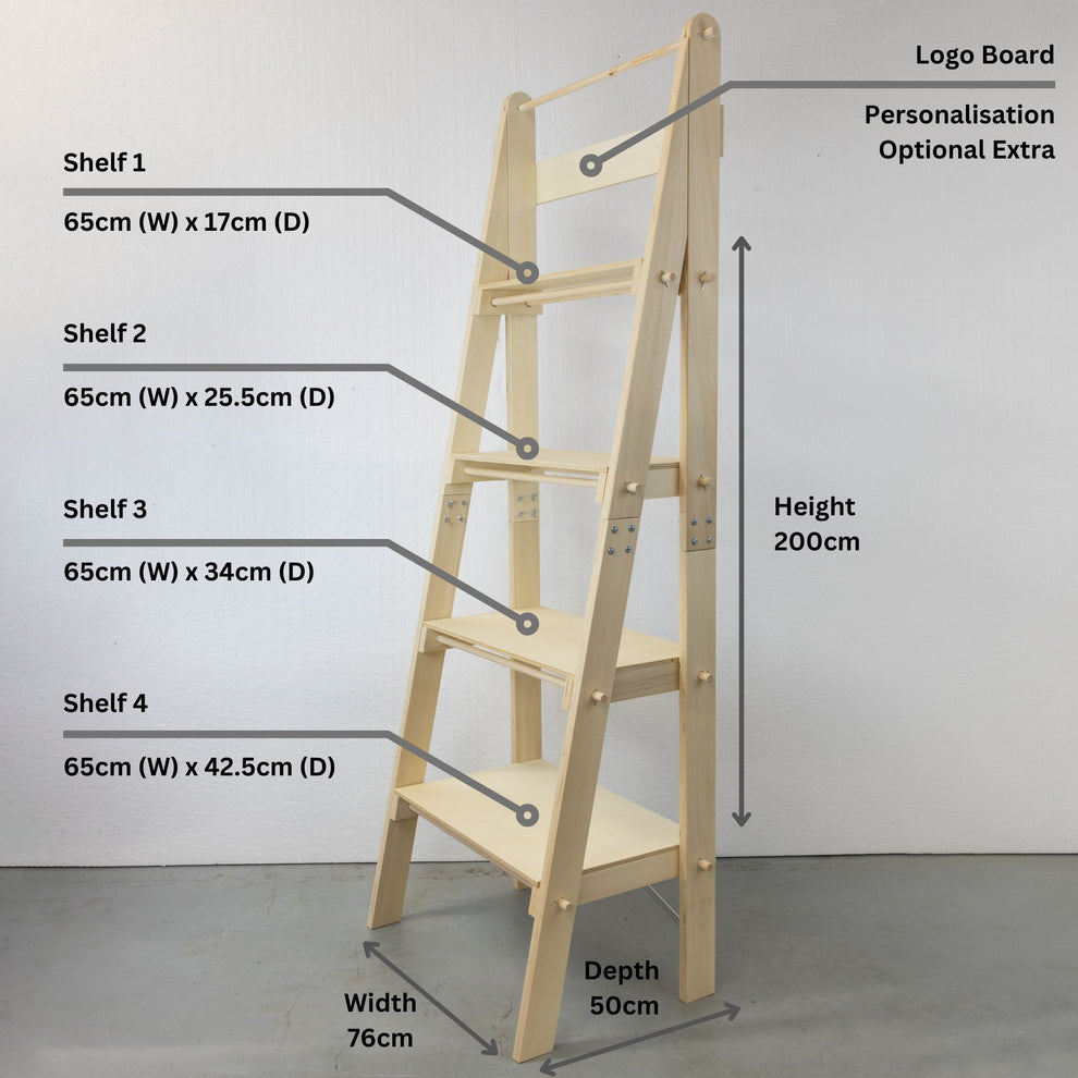 Store Ladder Display Racks Slimline Retail Ladder Shelving Display Stand with Vertical Back – Dust ...