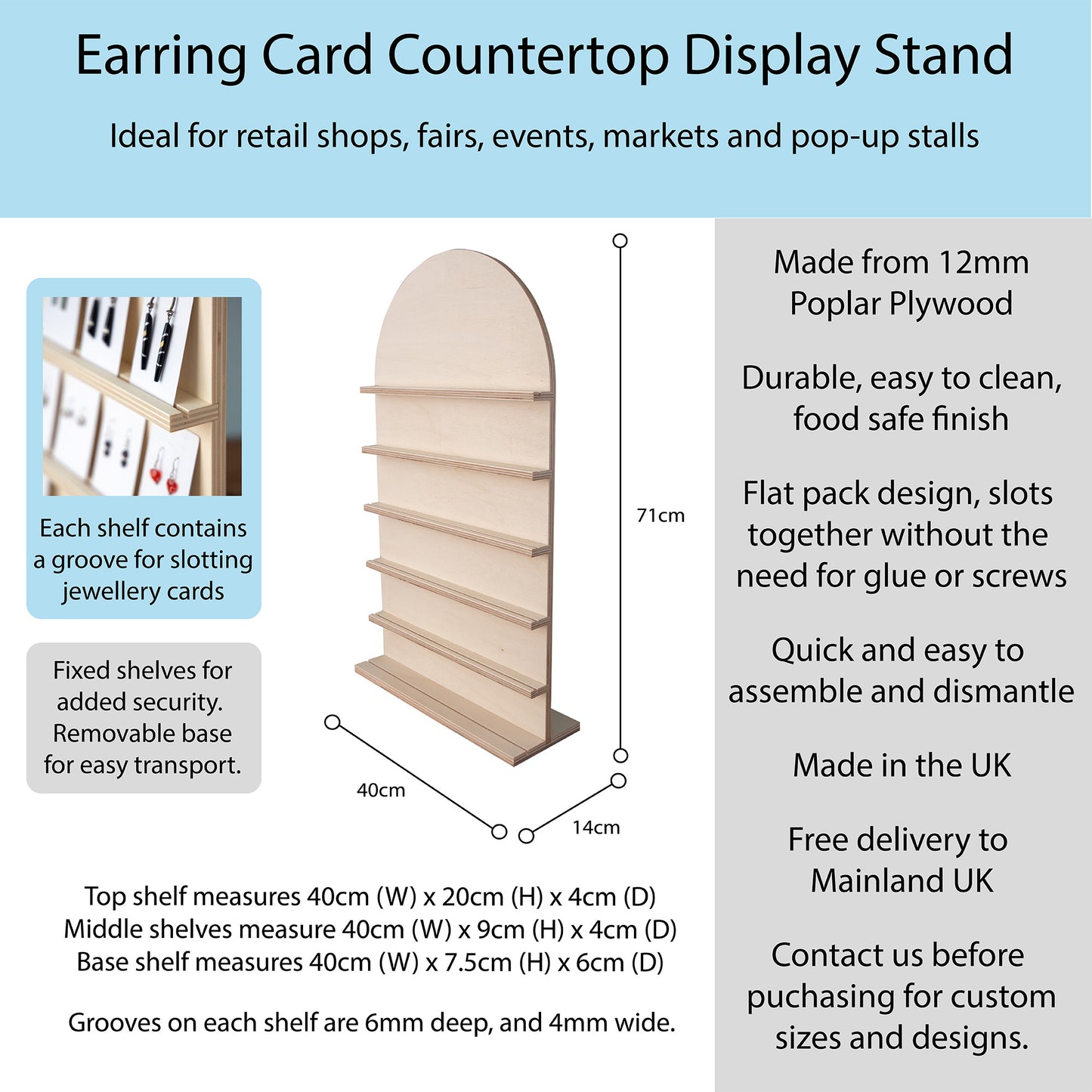 Curved Top Earring Jewellery Display Board