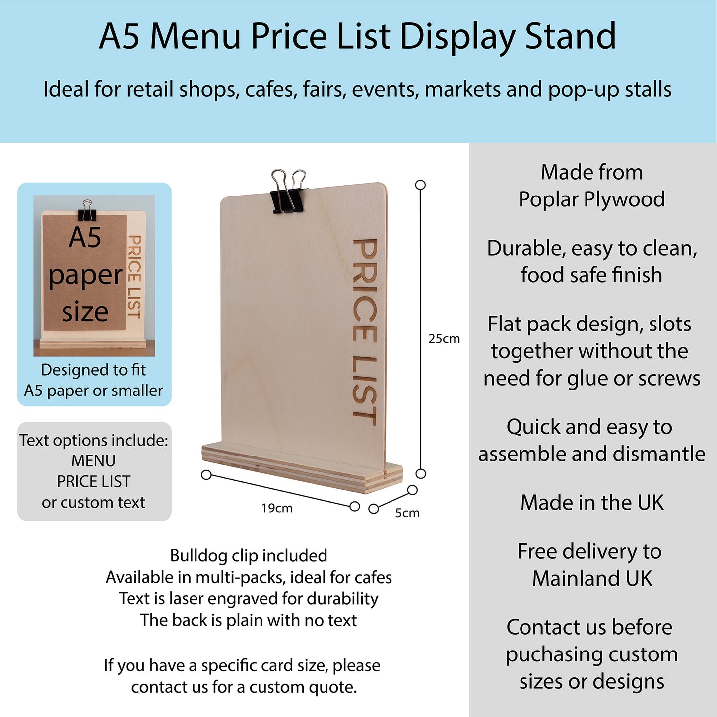 A5 Menu Price List Display Board