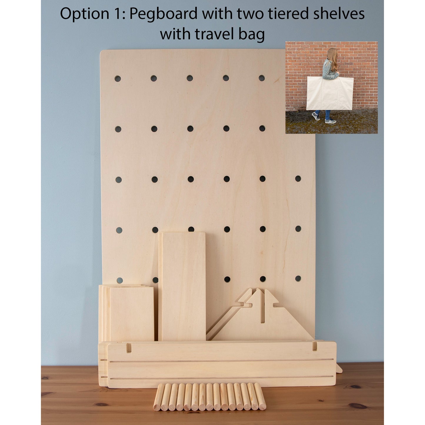 Rectangular Table Top Pegboard Display Stand with Tiered Shelving