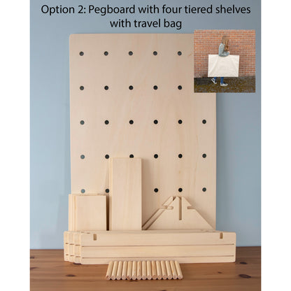 Rectangular Table Top Pegboard Display Stand with Tiered Shelving