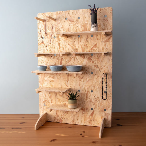 Free-standing OSB Table Top Pegboard Display Stand